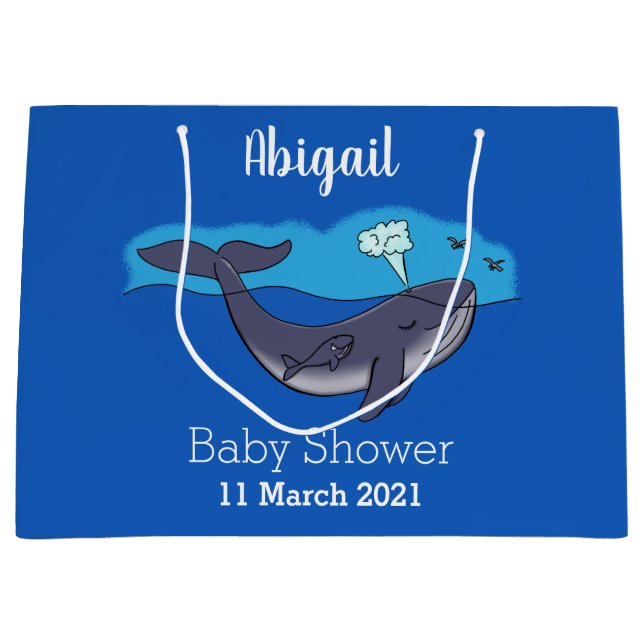 Cute whale and calf whimsical cartoon large gift bag (Front)