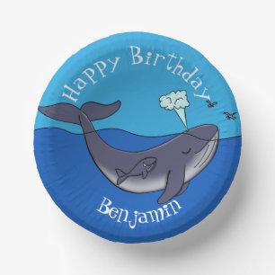 Cute whale and calf whimsical cartoon paper plate