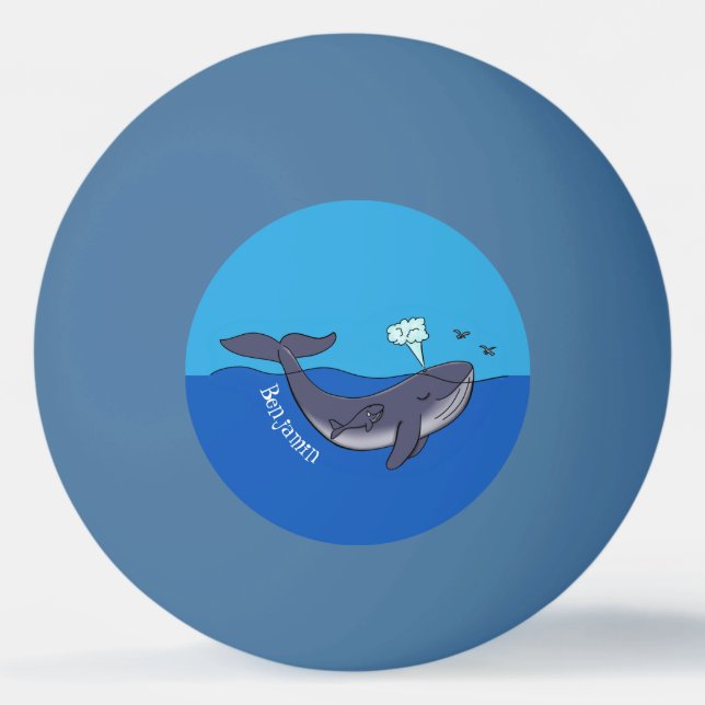 Cute whale and calf whimsical cartoon ping pong ball (Front)