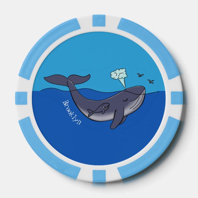Cute whale and calf whimsical cartoon poker chips (Front)