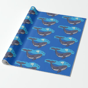 Cute whale and calf whimsical cartoon wrapping paper