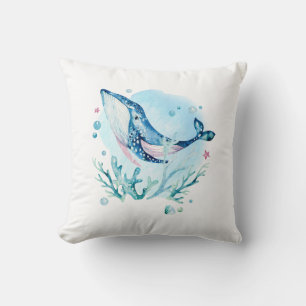 Cute whale and corals composition 2 throw pillow
