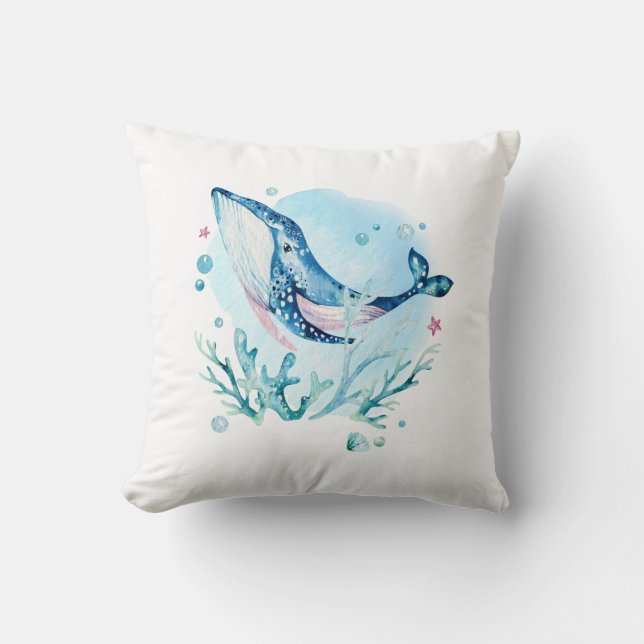 Cute whale and corals composition 2 throw pillow (Front)