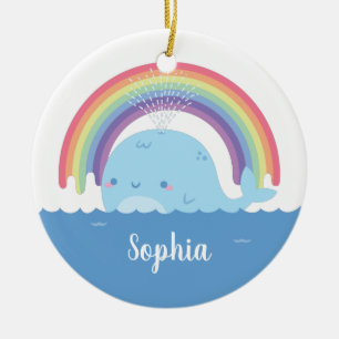 Cute Whale and Rainbow, Colourful Ceramic Ornament