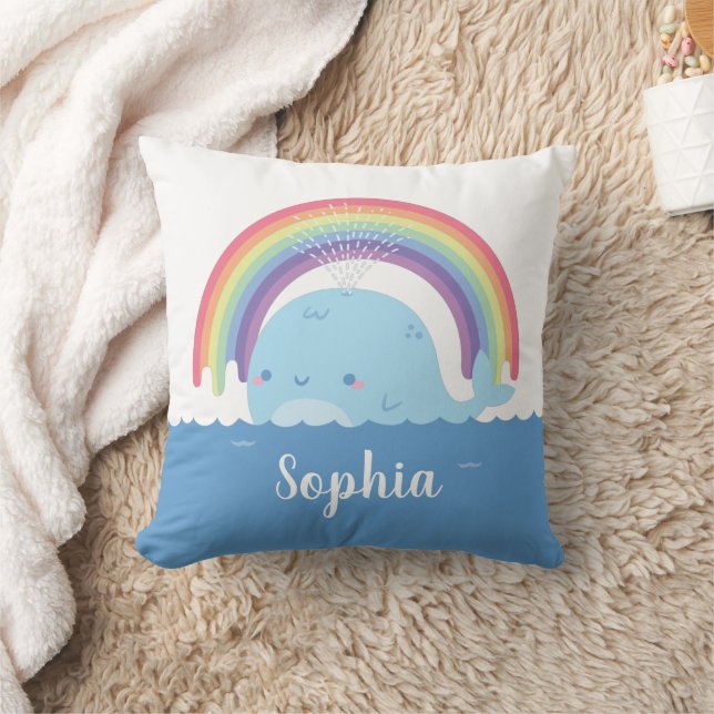 Cute Whale and Rainbow, Kids Bedroom Decor Cushion (Blanket)