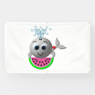 Cute Whale and Watermelon Banner