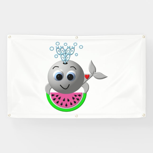 Cute Whale and Watermelon Banner (Horizontal)