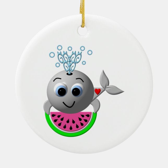 Cute Whale and Watermelon Ceramic Ornament (Back)