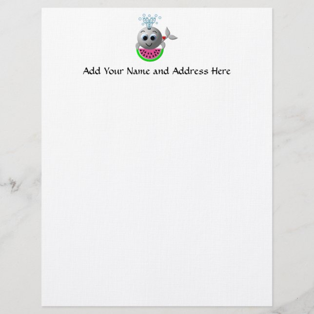 Cute Whale and Watermelon Custom Letterhead (Front)
