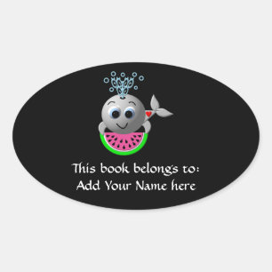 Cute Whale and Watermelon Oval Sticker