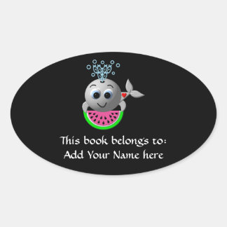 Cute Whale and Watermelon Oval Sticker