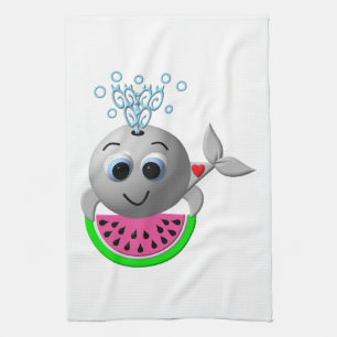 Cute Whale and Watermelon Tea Towel