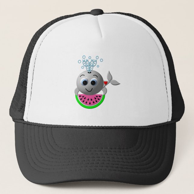 Cute Whale and Watermelon Trucker Hat (Front)