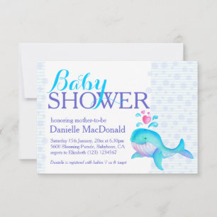 Cute Whale art baby shower aqua purple invitation