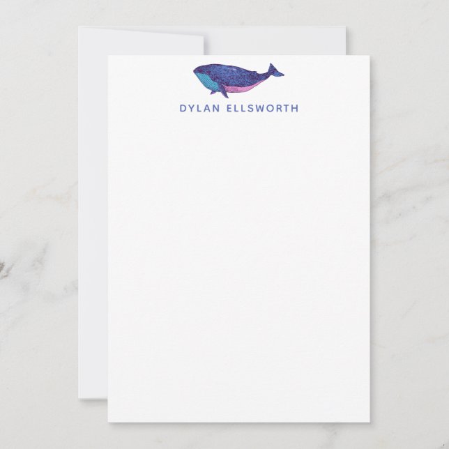 Cute Whale Art Drawing in Ocean Blue Personalised Card (Front)