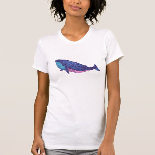 Cute Whale Art Drawing in Ocean Blue T-Shirt