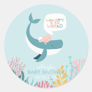 Cute Whale Baby Shower Classic Round Sticker