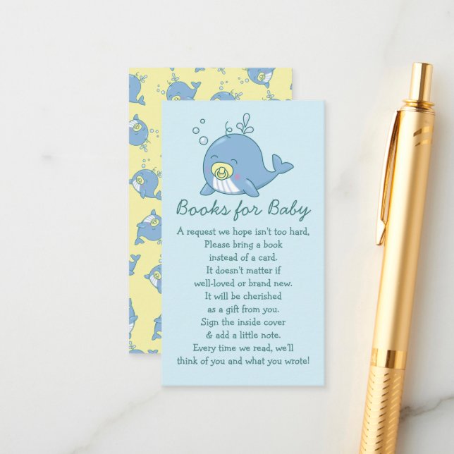 Cute Whale Baby Shower Kawaii Books for Baby Enclosure Card (Front/Back In Situ)