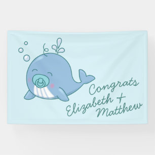 Cute Whale Baby Shower Kawaii Boy Blue Banner