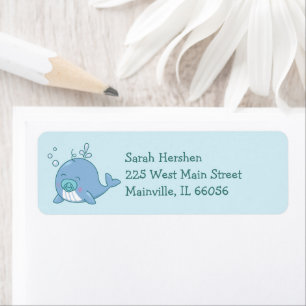 Cute Whale Baby Shower Kawaii  Boy Blue Return Address Label