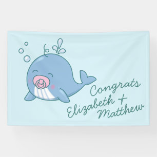 Cute Whale Baby Shower Kawaii Girl Pink Banner