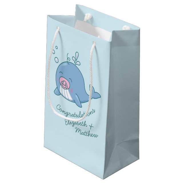 Cute Whale Baby Shower Kawaii Girl Pink Small Gift Bag (Back Angled)