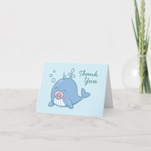 Cute Whale Baby Shower Kawaii Girl Pink Thank You Card