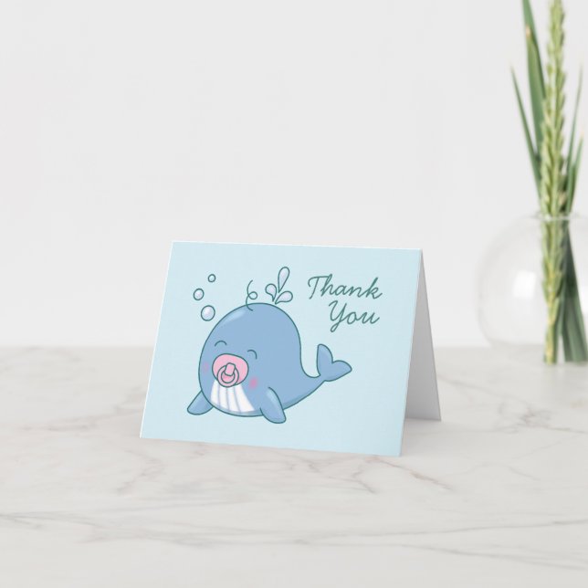Cute Whale Baby Shower Kawaii Girl Pink Thank You Card (Front)