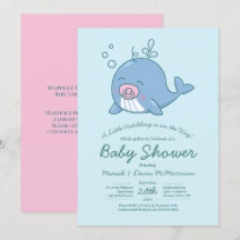 Cute Whale Baby Shower Kawaii Invitation Girl Pink