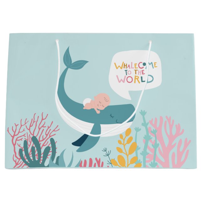 Cute Whale Baby Shower Large Gift Bag (Front)