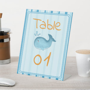 Cute Whale Baby Shower Table Numbers Pedestal Sign