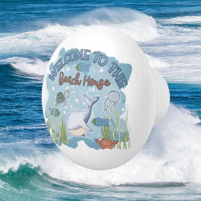 cute whale beach house welcome ceramic knob (Creator Uploaded)