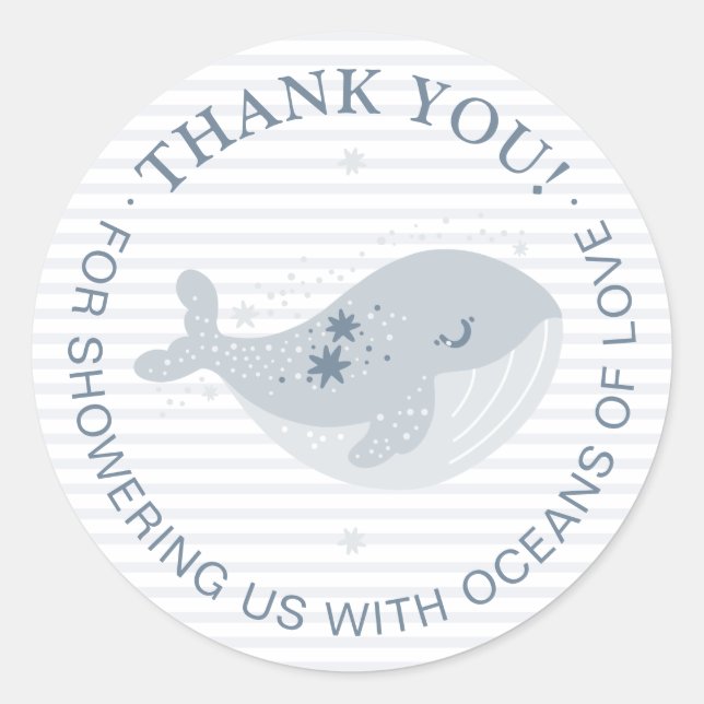 Cute Whale Blue Boy Baby Shower Classic Round Sticker (Front)