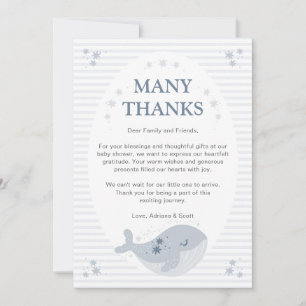 Cute Whale Blue Boy Baby Shower Thank You Card
