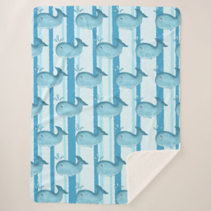 Cute Whale Blue Stripes Sherpa Blanket