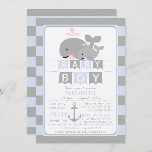 Cute whale Boy Baby Shower Invitation (Front/Back)
