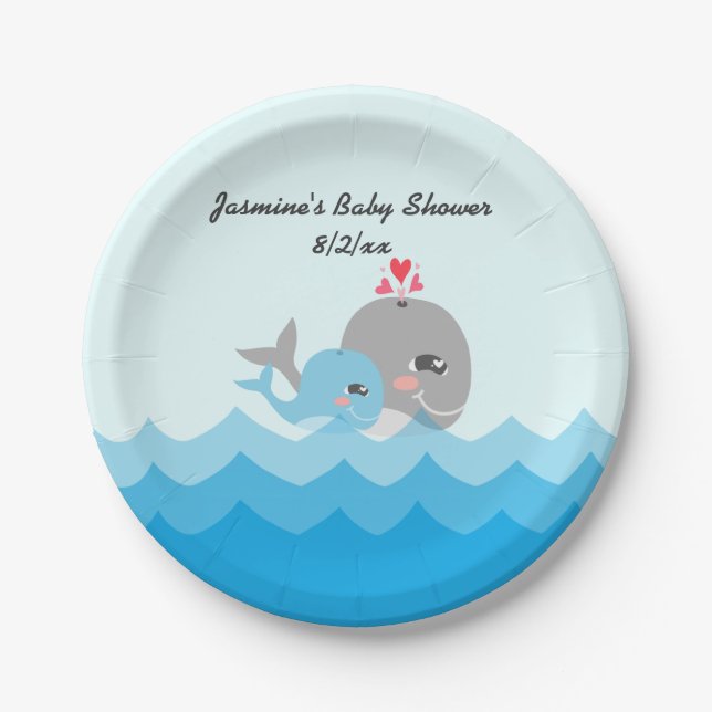 Cute Whale Boy Baby Shower Paper Plate (Front)