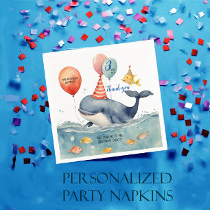 Cute Whale Boys Birthday Custom Thank You Napkin