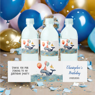 Cute Whale Boys Birthday Party Water Bottle Label