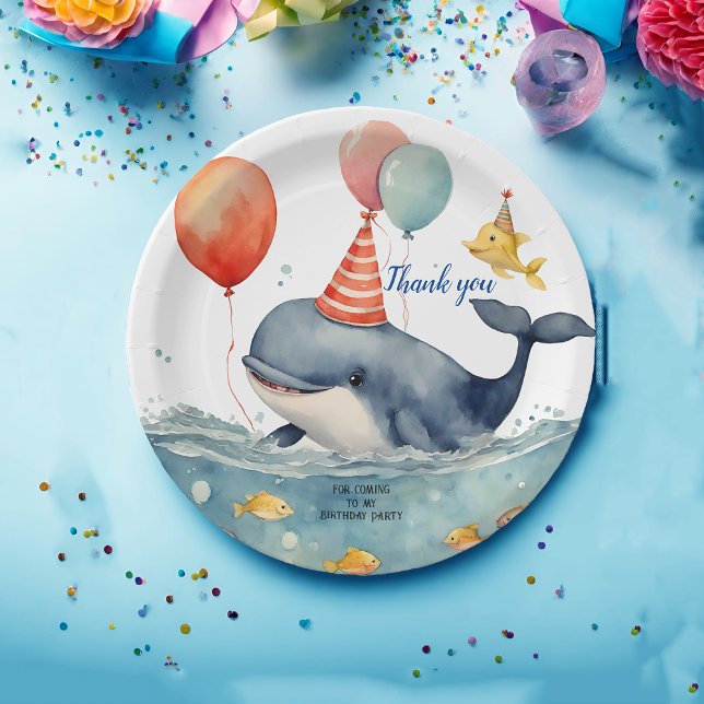 Cute Whale Boys Birthday Thank You Paper Plate (Creator Uploaded)