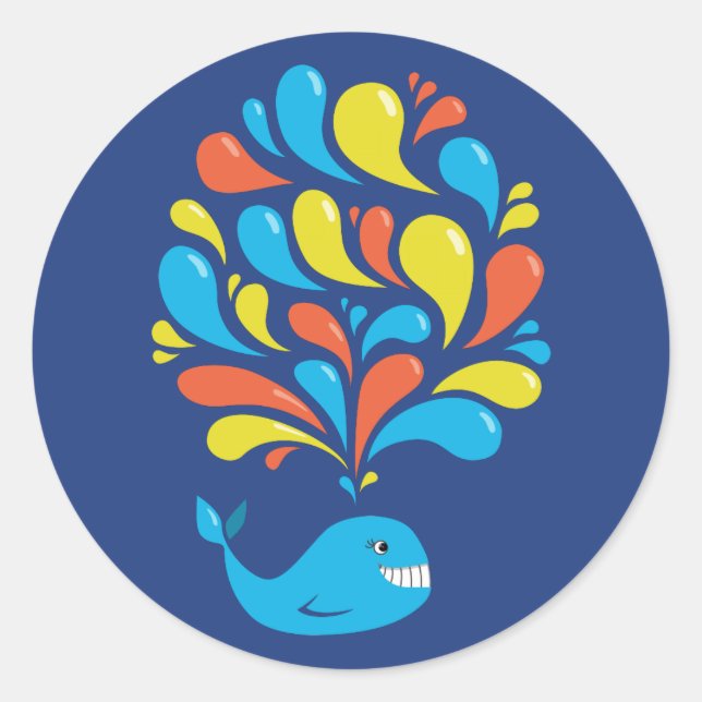 Cute Whale Colourful Cartoon Sea Classic Round Sticker (Front)