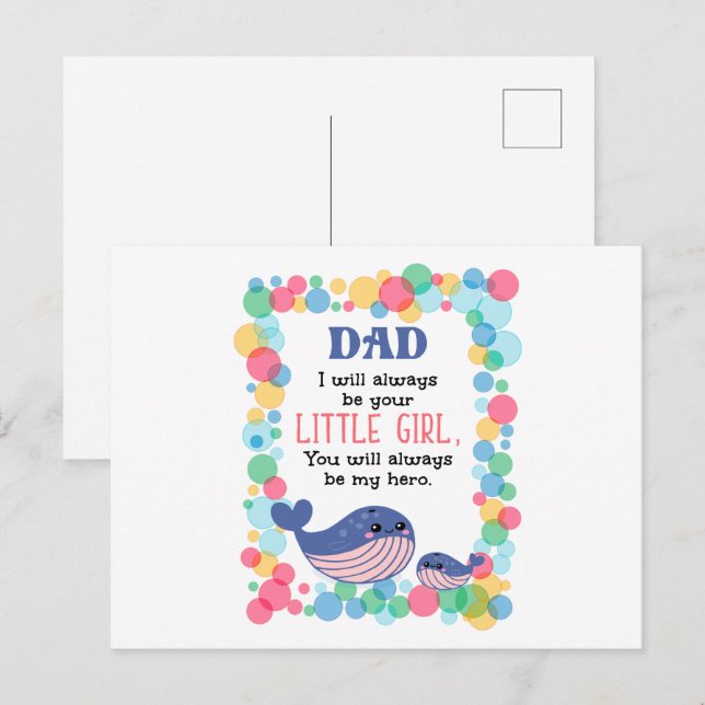 Cute Whale Dad I Will Always Be Your Little Girl Postcard (Front/Back)