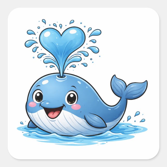 Cute Whale Heart Water Cartoon Art Sticker (Front)