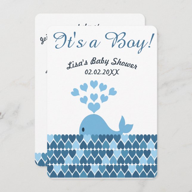 Cute Whale It's a Boy! Baby Shower Invitation (Front/Back)