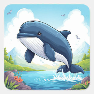 Cute Whale Jumping For Ocean Lovers Square Sticker