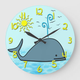 Cute Whale Kid's Round Wall Clock