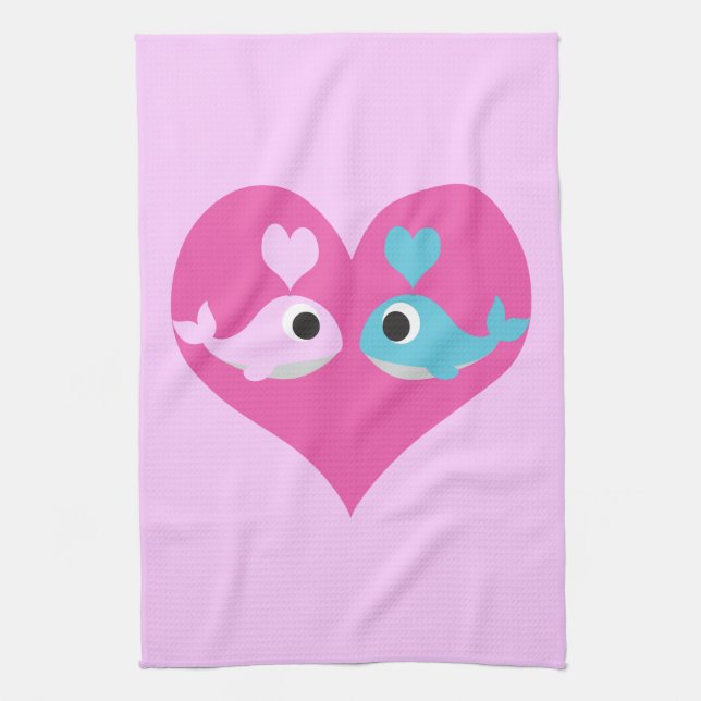 Cute Whale Love Tea Towel (Vertical)