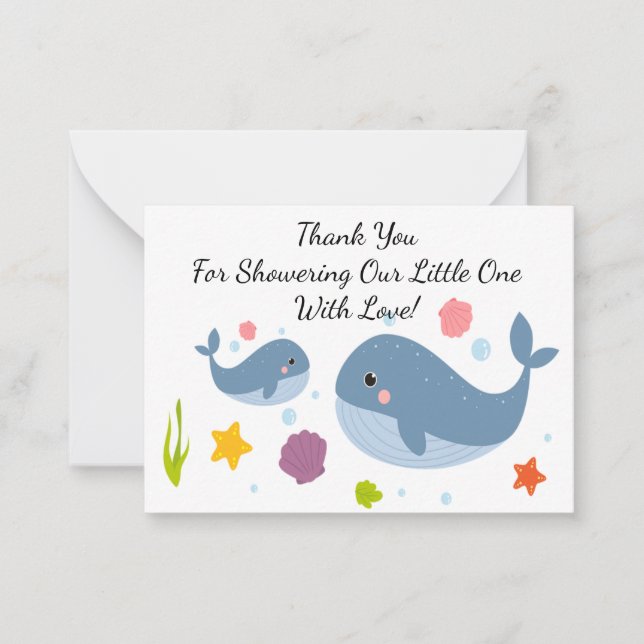 Cute Whale Mother And Her Baby Thank You Card (Front)