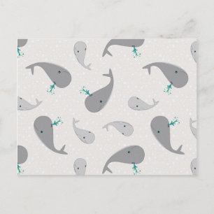 Cute Whale Mum and Baby Pattern Postcard