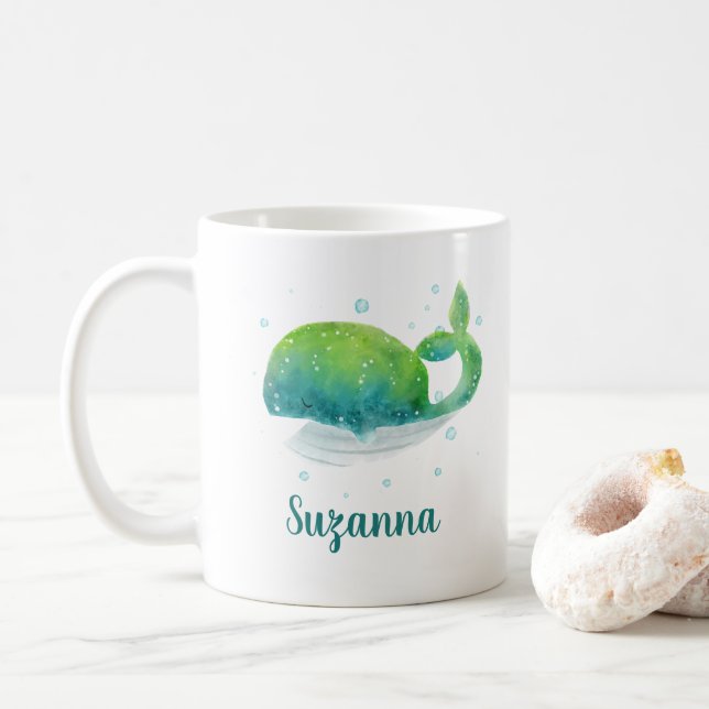 Cute Whale Named Watercolor Coffee Mug (With Donut)